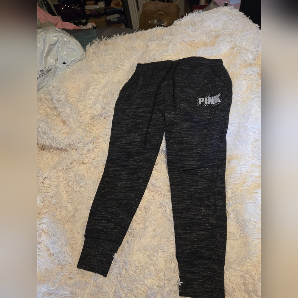 Vintage PINK Victoria's Secret  Black Marble Size Large Side Pockets Sweat Pant